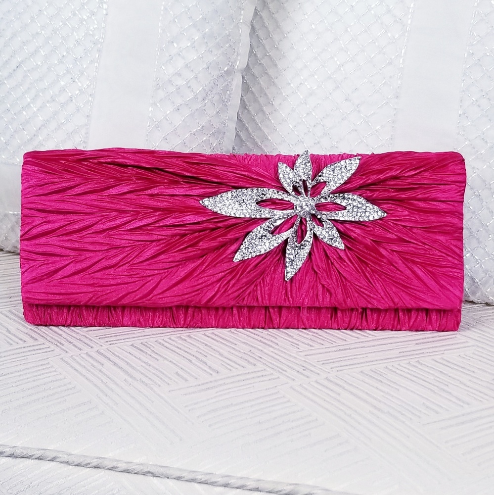 Hot pink ( fusion) clutch with flower rhinestones